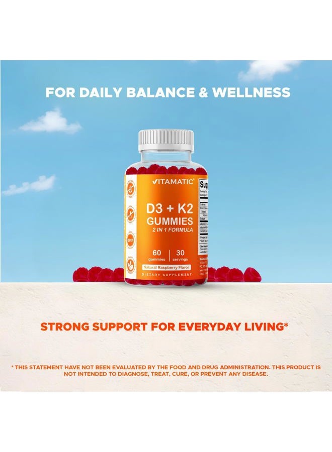 Vitamatic Vitamin D3 + K2 Gummies – 60 Count | Supports Bone, Heart & Immune Health – Promotes Calcium Absorption – Plant-Based, Non-GMO, Gluten-Free - Image 4
